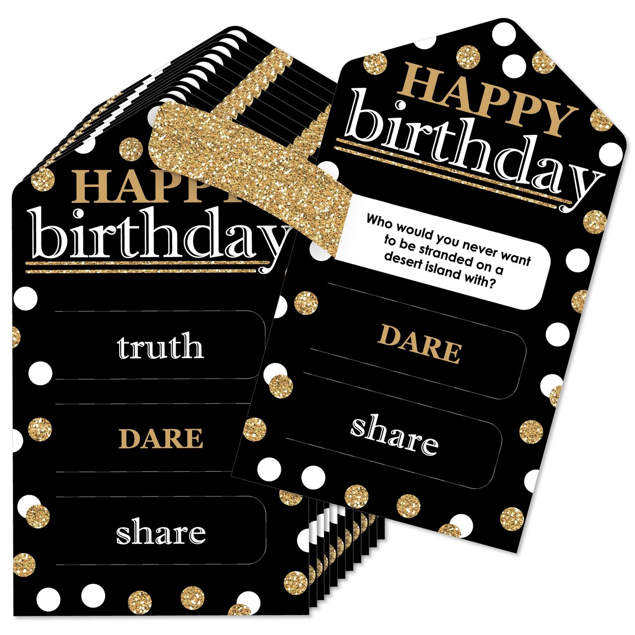 Big Dot of Happiness Adult Happy Birthday - Gold - Birthday Party Game Pickle Cards - Truth, Dare, Share Pull Tabs - Set of 12